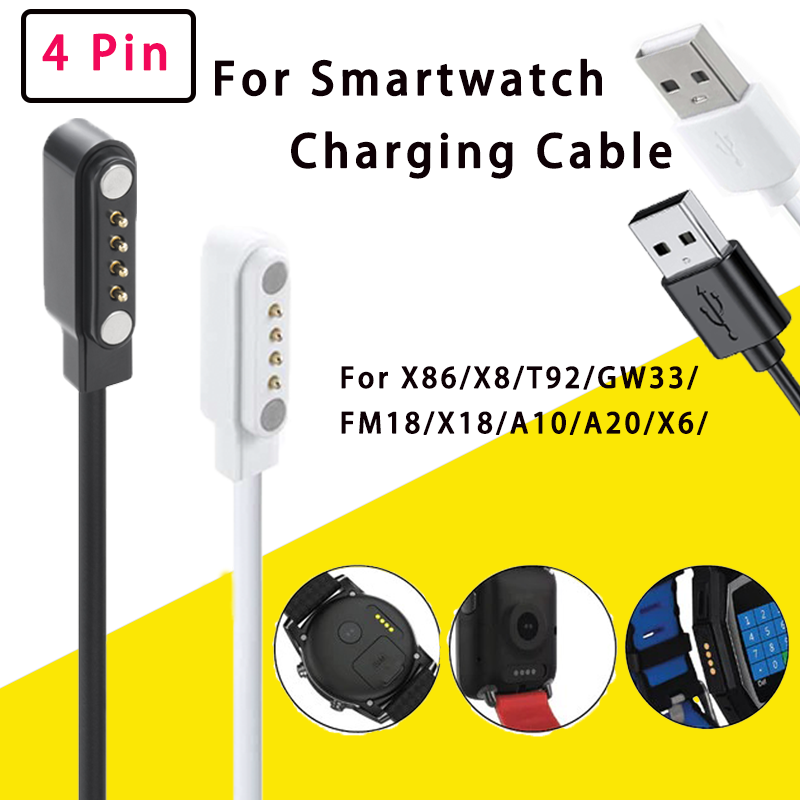 Smartwatch X18 - 4-pins USB-vervangende magnetische smartwatch-oplaadkabel, voor W67/X86/X8/T92/GW33//FM18/X18/A10/A20/X6/S888